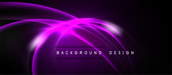 Abstract purple waves, glowing lines, dark background. Modern design element for digital projects, presentations. Simple, elegant.
