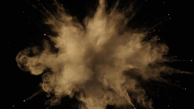 Explosion of brown smoke against a dark background with sparks