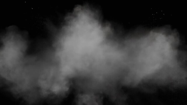 Gray smoke rising against a dark background with a cinematic effect.