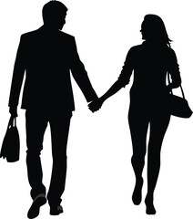 silhouette of a couple walking together holding hands with shopping bags high quality