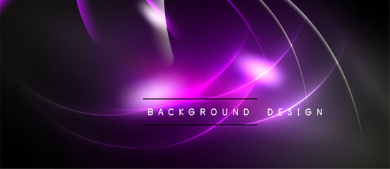 Abstract purple lines create dynamic glow. Dark background emphasizes bright curves, modern design element. Simple text reads background design.