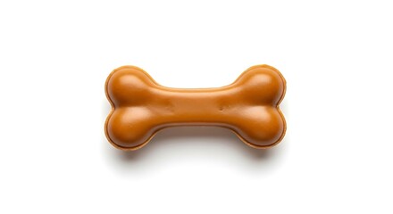 Brown bone shaped dog chew treat isolated on a white background.