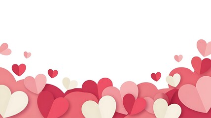 Paper cut style heart border illustration isolated on white background