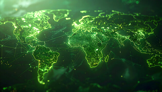 Green illuminated world map