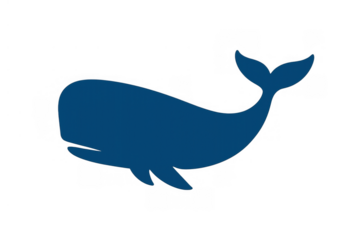 Blue whale silhouette illustration on transparent background, symbolizing ocean and aquatic animal life, nature, marine ecosystem