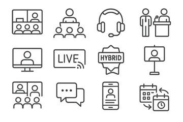 Audience screen icons layout chat presenter vector live icon conference hybrid physical
