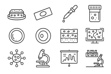 Histology container grid staining layer focus vector icon sample tissue nucleus