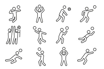 Volleyball dig icons pass float jump pancake shot icon roll vector action