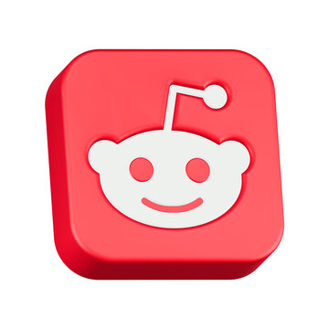 3d rendering icon reddit red square button