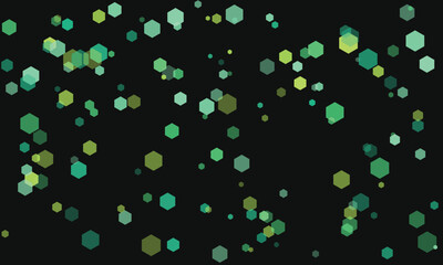 Abstract geometric background with green hexagons floating on a dark canvas full frame backdrop
