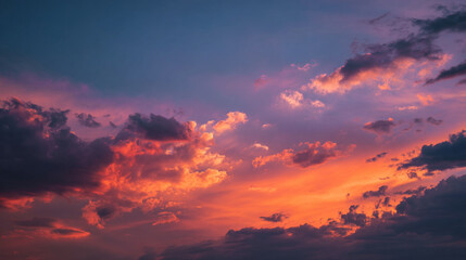 Obraz premium A view of a dramatic cloudy sunset with vibrant oranges and purples filling the sky beautifully