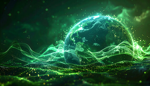Glowing Earth with Green Waves