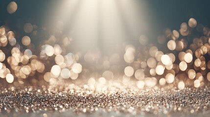 Abstract bokeh background with radiant light and sparkling golden glitter
