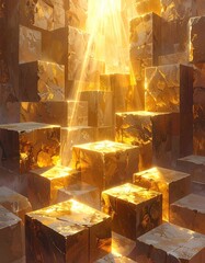 Gold steps bathed in radiant light