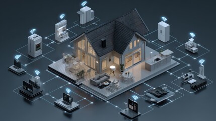 Explore the interconnected world of smart homes with devices communicating through the Internet of Things in a modern living space