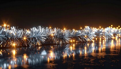 Silver garland on reflective surface