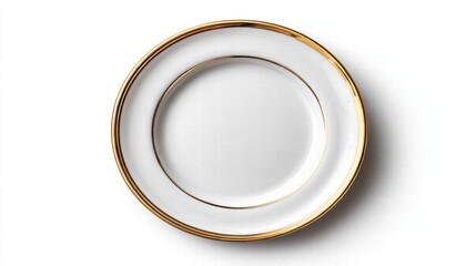 Elegant white plate with gold rim on a white background