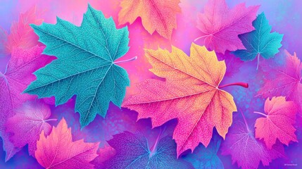 Vibrant autumn leaves in a colorful, abstract composition.