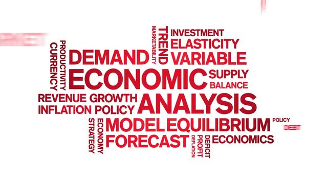 Economic Analysis animated word cloud-text design animation tag kinetic typography seamless loop.