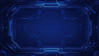 Futuristic digital blue screen with illuminated geometric border frame