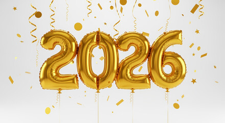 2026 golden balloons numbers new year beginning milestone opportunity prosperity anticipation transition resolution invitation countdown midnight celebrating sparkling start with confetti
