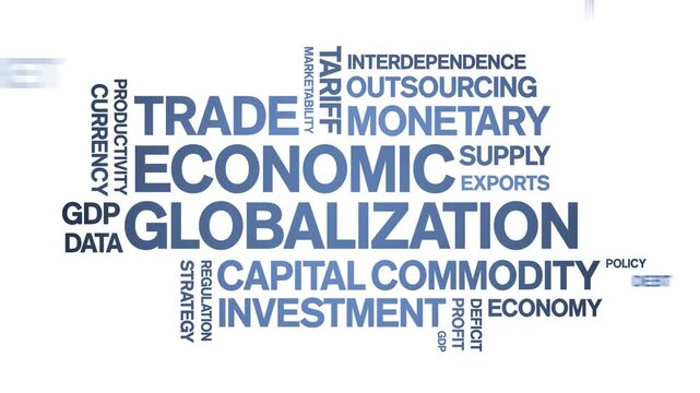 Economic Globalization animated word cloud-text design animation tag kinetic typography seamless loop.