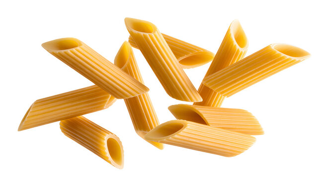 Delicious penne pasta ready for your culinary creations, a versatile ingredient for Italian cuisine, and comfort food recipes isolated on white background