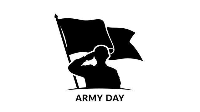 A black silhouette of a soldier saluting a waving flag with "ARMY DAY" text.