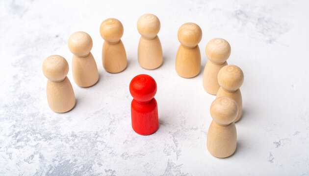 Strategy teamwork collaboration planning solution meeting goal success innovation brainstorming leader red pawn surrounded by beige pawns meeting arranging planning and brainstorming for team