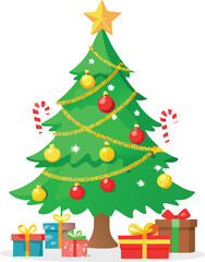 a decorated christmas tree with ornaments gifts and a shining star high quality