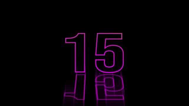 Neon Glowing Countdown Timer Animation 20 to 0 Seconds. Vibrant Digital Clock Display with Circular Progress Bar and Colorful Light Effects. 4k video animation seamless loop