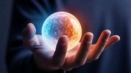 Future Foresight A Hand Gently Holds a Glowing Energy Sphere