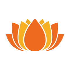 Lotus Flower Vector: Orange and Yellow Bloom, Spiritual Symbol, Meditation Icon, Flat Illustration