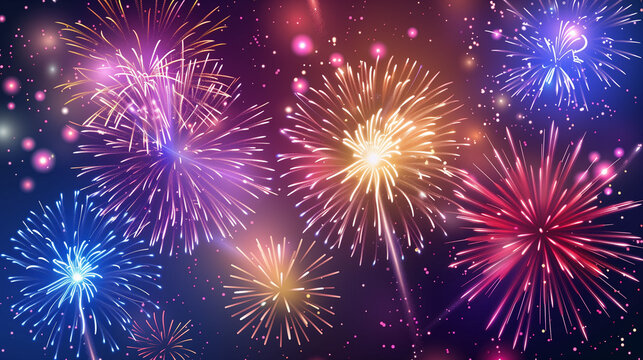 Fireworks in the night sky. Fireworks at Night. Stars of the fireworks are on a dark