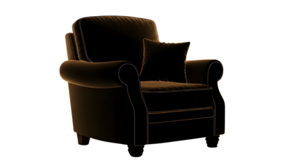 Plush brown upholstered living room armchair isolated 3D render for furniture catalogs and interior design. isolated PNG with Transparent Background