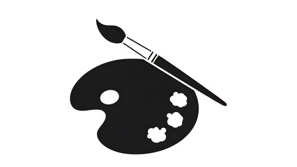 Black Paint Palette and Brush Icon with White Paint Splashes isolated PNG with Transparent Background