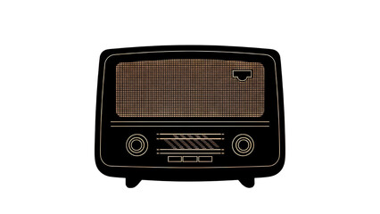 Fototapeta premium Retro Black Radio Illustration with Gold Accents isolated PNG with Transparent Background