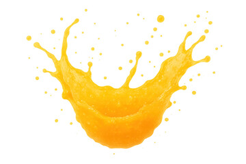 Fresh orange juice splashing, dynamic liquid movement creating a vibrant burst of healthy natural fruit drink on transparent background