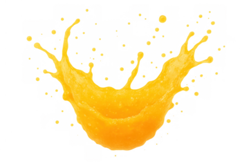 Fresh orange juice splashing, dynamic liquid movement creating a vibrant burst of healthy natural fruit drink on transparent background