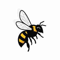A detailed illustration of a bumblebee in flight with yellow and black stripes.