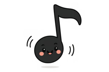 Eighth note character feeling happy and cute, singing a song and creating music on transparent background