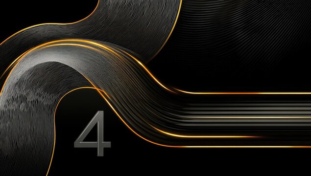 Black abstract design with gold accents and the number 4 displayed in the lower area