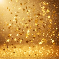Golden stars and glitter sparkle with warm light.