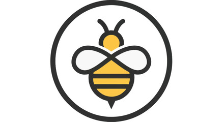 Stylized Bee Illustration with Yellow and Black Stripes in a Circle.