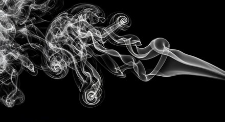Wispy white smoke curls and swirls against a black background.