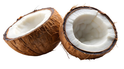 Halved coconut halves showcasing fresh white flesh, perfect for tropical recipes, healthy eating, and exotic culinary creations, a taste of paradise today