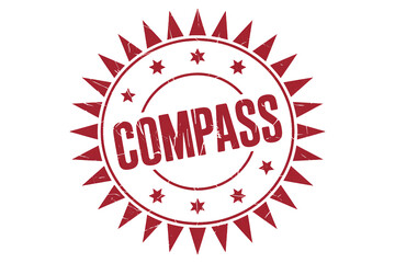 Reliable red compass stamp graphic featuring star elements, perfect for guiding your brand's direction with textured vintage style, great for wayfinding themes