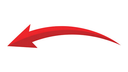 A curved red arrow pointing to the left isolated on white background, indicating direction or navigation