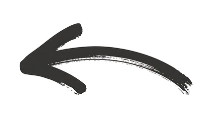 Hand drawn arrow pointing left isolated on white background, created with a brush for artistic effect