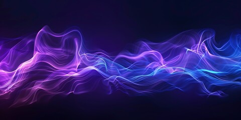 Ethereal waves of glowing purple and blue light flow across a dark background.